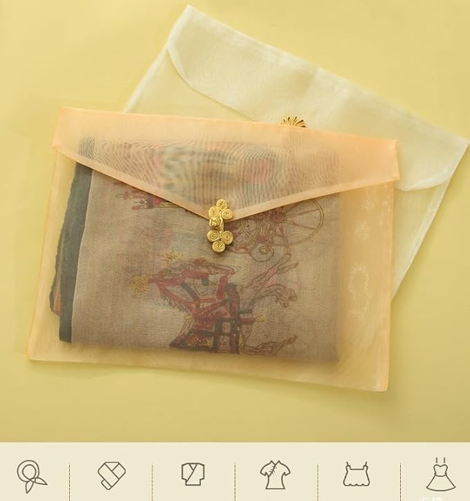 3 Pieces Scarf Storage Bag Beige Encrypted Matte Button Yarn Envelope Silk for Scarf Gifts Organza Clothing Wardrobe Organizer Packaging Bags 10.6 x 14.5 Inches (White)