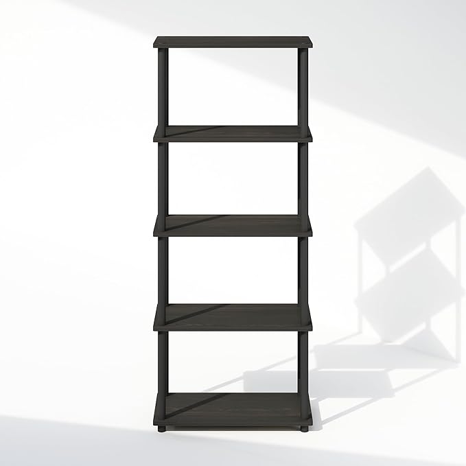 Furinno Turn-N-Tube Book Shelf, 5-Tier Bookshelf, Bookcase with Multipurpose Compact Display Rack, 11.6 x 23.6 x 57.4, for Living Room, Bedroom, Home Office, Espresso/Black