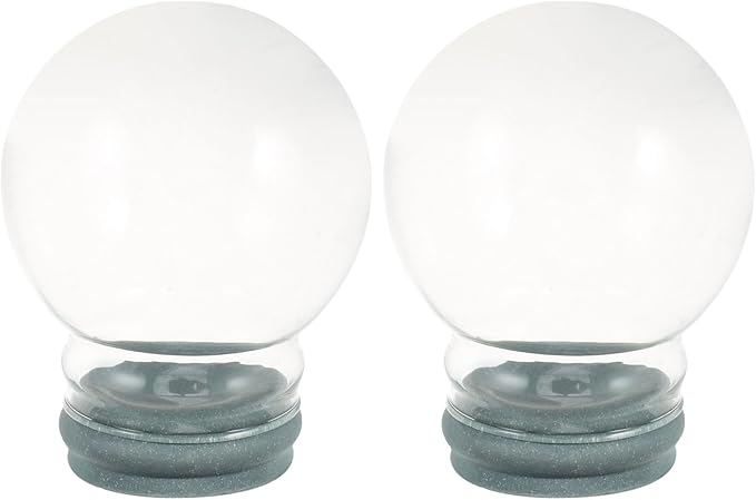 2pcs Glass Snow Globes: Clear Fillable Snow Water Globe Rubber Base Candy Bottle Jar for DIY Craft Home Christmas Winter Decoration 65mm