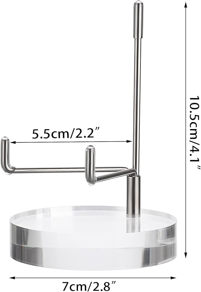 Hipiwe Clear Acrylic Display Stand Holder with Adjustable Metal Arms Display Easel Stands for Gemstones Fossils Minerals Agate Slabs Plates Crystals Saucers Collectibles, 2.8*2.8*4.1 inch