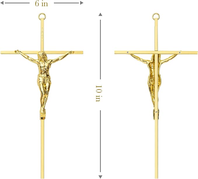 KUXBET Crucifix Wall Cross, Metal Wall Hanging Cross,10inch Gold Jesus Crucifix Home Décor, Gift for Family