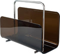 Magazine Holder, Brown Clear Acrylic with Stainless Steel Handle, Tabletop Display Stand