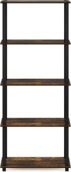 Furinno Turn-S-Tube 5-Tier Multipurpose Shelf Display Rack with Square Tubes, Amber Pine/Black