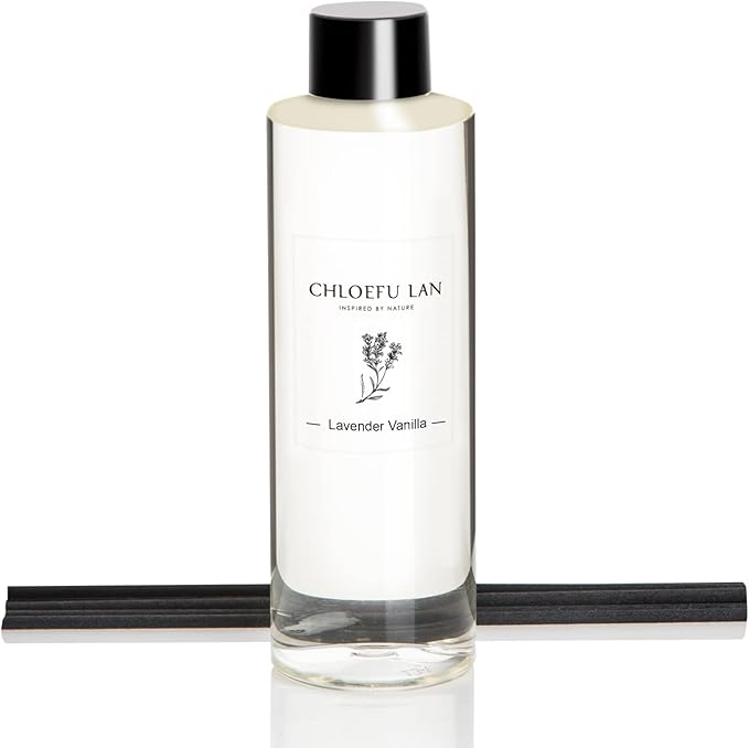 Lavender Reéd Diffuser Refill 200ml/6.76 fl oz Natural Essential Lavender Scented Oil - Best for Aromatherapy, SPA and Home, 0% Alcohol, Fresh & Long Lasting, Free Set of Diffuser Sticks