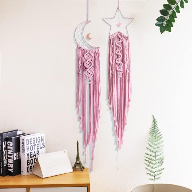 Dream Catchers Star Moon Dream Catcher Pink Room Decor, Macrame Dream Catcher Girls Teenager Bedroom Wall Decor,Boho Dreamcatcher Girls Room Decoration Teen Girl Gifts for Women Birthday Gifts Mother