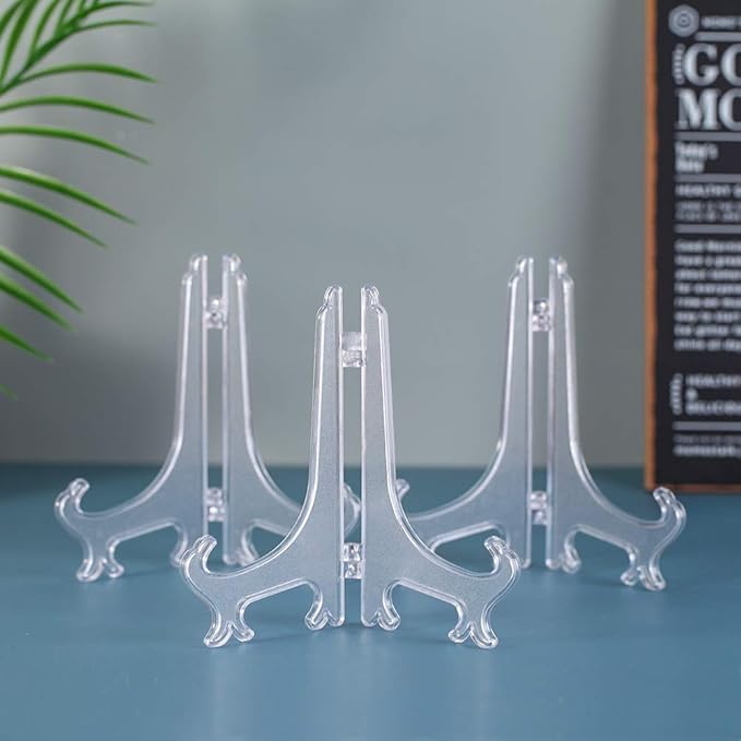 Artliving 6" Clear Plastic Easels or Stand/Plate Holders to Display Pictures or Other Items at Weddings, Home Decoration, Birthdays, Tables (24 Pack)