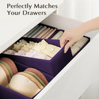 DIMJ Drawer Organizers Clothes, Set of 12 Dresser Organizer Bins, Fabric Closet Organizers and Storage, Shallow Drawer Dividers for Nursery, Clothing, Baby Clothes, Socks, Underwears, Tie (Purple)