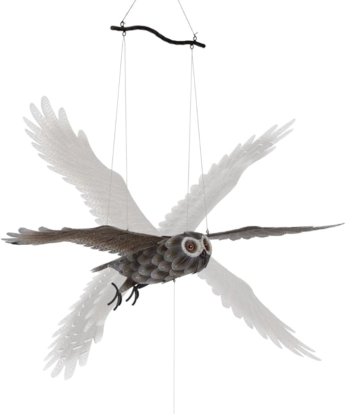 Regal Art & Gift Flying Bird Hanging Metal Mobile - Decorative Outdoor Wind Motion Sculpture for Patio, Porch & Garden Décor - Owl