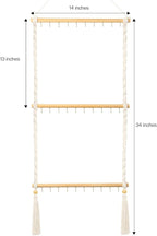 Hanging Jewelry Organizer Macrame Necklace Holder, with 30 Hooks, Over Door Necklace Rack, Wall Mounted Jewelry Hanger with Tassel Boho for Necklace Headband Bow Earring Bracelet