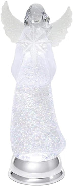 Christmas Angel Snow Globe Water Spinner LED Light Battery Operated Glitter Angel Figurine 12.8” Tabletop Christmas Decoration Holiday Home Décor by Moments in Time