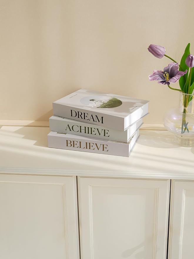 3 PCS Faux Decorative Books for Home Decor-Coffee Table Books Decor-Aesthetic Fake/Faux Books for Decoration,libros Decoration for Coffee Table, Shelf Accessories (Believe Achieve Dream)