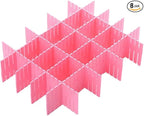8pcs DIY Plastic Drawer Organizer Adjustable Drawer Dividers for Home Tidy Closet, Socks, Underwear, Office School Supplies, Kitchen Utensil Tools (Pink)