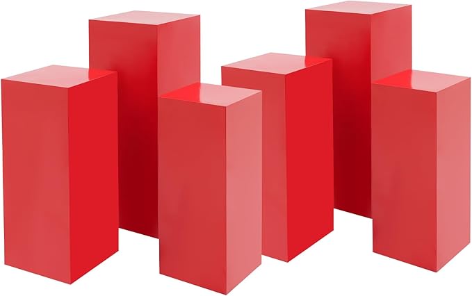 6 PCS Display Pedestal Stand, Metal Display Pedestal Stands Decoration Cube Sculpture Displays Column Square Displays Stands Pillars for Wedding Party Baby Shower Birthday (Red, 6PCS)
