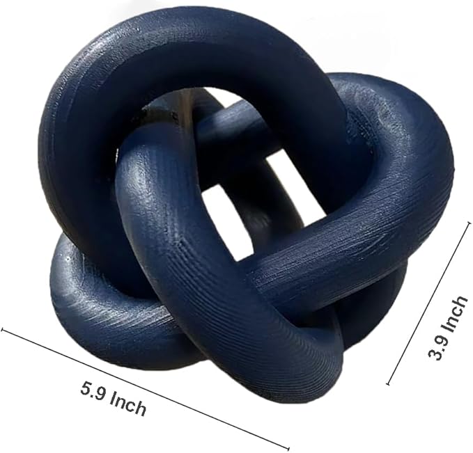 Wood Knot Link Chain Decor Hand-Carved Coffee Table and Shelf Decorative Object for Farmhouse, Rustic, Boho, Modern Living and Bedroom Spaces (Blue)