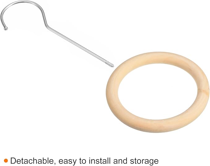 uxcell 4 Inch Scarf Ring Hanger, Scarf Organizer Holder Wooden Circle Rings Hanging Hook for Belt Tie Scarf, 15cm Length Hook (Silver)
