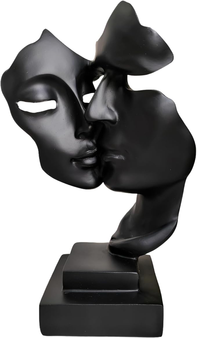 Couples Kiss Sculpture,Black Thinker Resin Statue Ornaments,Silence is Gold Abstract Art Figurine,Abstract Style Sculptures,Living Room Desk Decorations,Bookshelf Decorative Objects