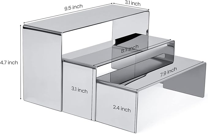 Purse Display Stand, 3 Silver Risers Display Stands Stainless Steel, Heavy Duty Countertop Shoes Stand Handbag Holder Risers for Home Boutique Retail Store Vendor Display Bags Perfume Jewelry (RCS 50% Recycled Post-consumer Metal)