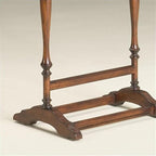 BOWERY HILL Modern Solid Wood Valet Stand, Distressed Brown Finish, Hand-Carved Details, Shoulder-Formed Hanger and Pants Bar, 18.75" W x 14" D x 42.75" H, Organizer for Bedroom or Closet