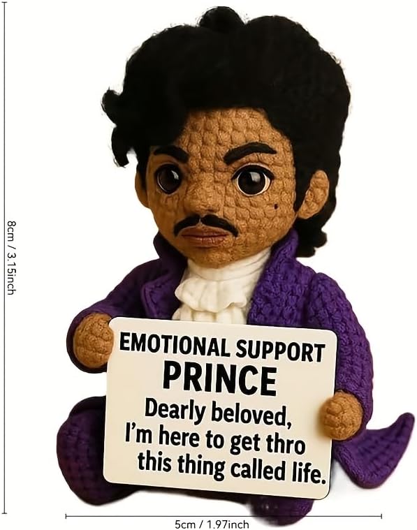 Handmade Crochet Prince Doll, Emotional Support Prince for Music Lovers, Positive Affirmation Desk Companion, Unique Commemorative Gift for Adults (Style A)
