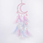 Pretty Jolly Pink Moon Kids Dream Catcher Wall Decor Pompom Feather Baby Dreamcatcher Handmade Children Dream Catcher Home Décor Wall Hanging for Nursery Bedroom Boys Girls Birthday Gift-25.6in