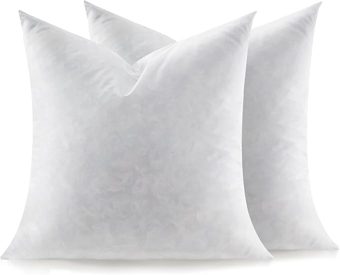 Feather Throw Pillow Inserts Set of 2, Soft Fluffy Square 20 x 20 Inches Decorative Pillow Insert, Feather and Down Filled Euro Pillows
