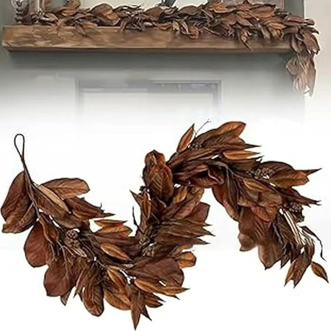 Brown Leaf Wreath, Artificial Realistic Reusable Leaf Swag Fall Porch Decorations Outdoor for Mantle Fall Decorations for Home (1-280)