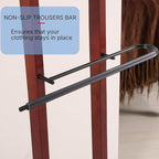 Wooden Suit Valet Stand with Contour Hanger Trouser Bar and Accessory Tray Elegant Wardrobe Organizer for Men Bedroom Closet and Office Mahogany Finish