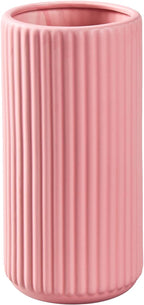 Pink Ceramic Flower Vase for Pampas Grass, 8 inch Small Decorative Centerpiece Ribbed Vase for Dining Table, Office Desktop, Shelf Bookshelf, Mantel, Entryway, Bathroom, Countertop, Farmhouse, Gift