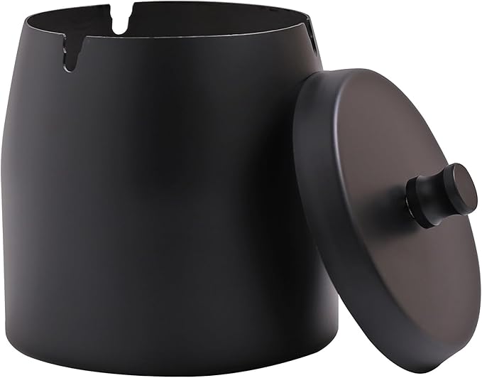 Large Ashtray with Lid for Cigarette, Stainless Steel Smokeless Odorless Windproof Ash tray for Home Office Tabletop Outside Patio Outdoor Balcony(3.93"x3.2"x3.82")