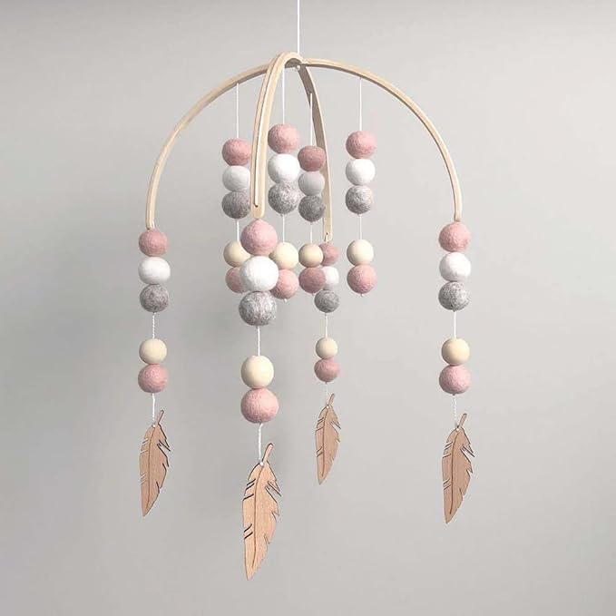 WAYUTO Neutral Handmade Felt Ball Ceiling Mobile - Gray Cloud