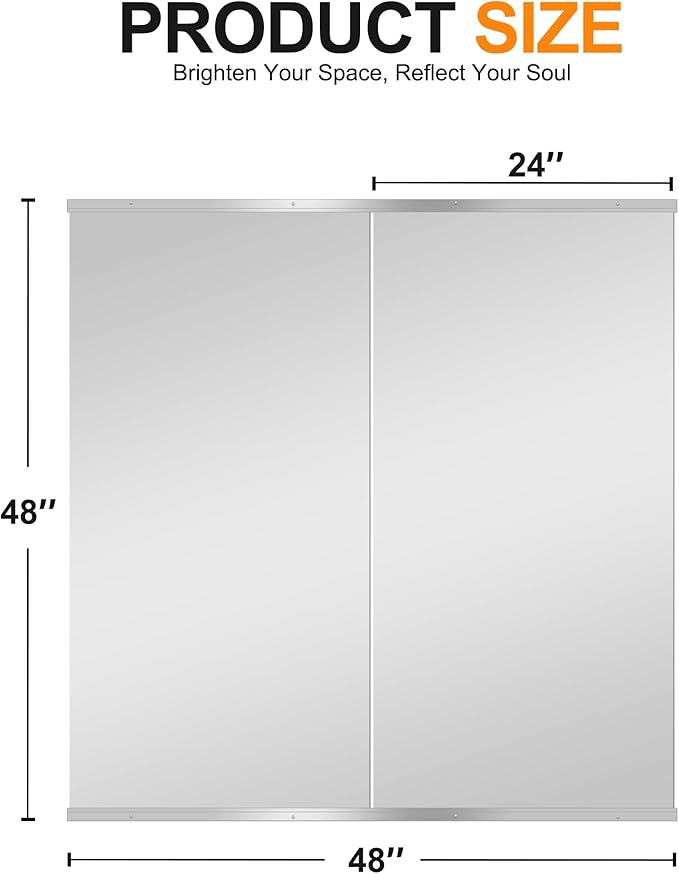 Delma Home Gym Mirror,48''x24''x2PCS Silver,Large Full Body Tempered Glass Frameless, Wall-Mounted for Gym, Yoga, Garage, Bedroom, Bathroom
