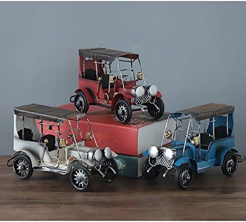 Vintage Style Classic Car Miniature - Antique Retro Tin Decor, Display Ornament, Home Interior Accent (Red)