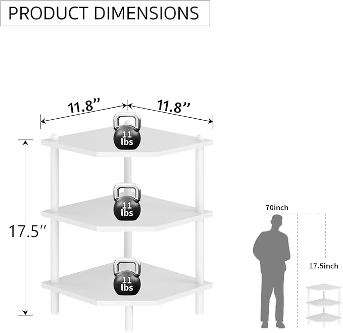 Desktop Corner Stand Shelf for Storage, 3 Tier Corner Shelf Organizer, White Shelves Rack for Small Spaces, Home Office, Kitchen, Bathroom