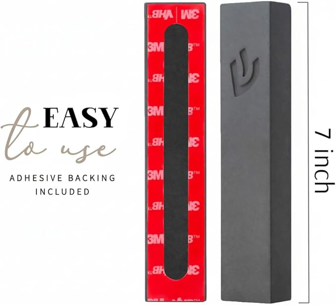 SURI Mezuzah for Door – 7 Inch Dark Gray Concrete Mezuzah Case with Printed Scroll, Self-Stick Jewish Entry Design, Fits a 6 Inch Scroll, Gift Box Included