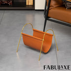 Fabulaxe 12-in Gold-Tone Metal Frame with Brown Leatherette Sling Magazine Holder for Living Rooms, Home Offices, and Waiting Areas - for Office Desk Accessories, Organizing Magazines and Newspapers