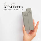 SURI Mezuzah for Door – 6 Inch Light Gray Concrete Mezuzah Case with Printed Scroll, Self-Stick Jewish Entry Design, Fits a 5 Inch Scroll, Gift Box Included
