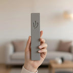 SURI Mezuzah and Printed Scroll Set – 5 Inch Light Gray Concrete Mezuzah Case, Self-Stick Adhesive, Fits a 4 Inch Mezuza Scroll, Gift Box Included