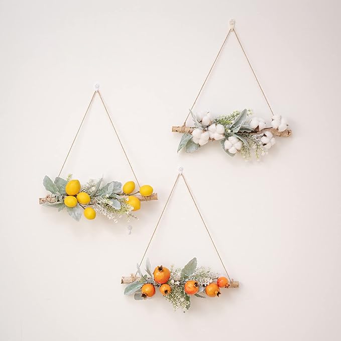 Simulation Pomegranate Fruit Swag, Decorative Greenery Artificial Lemon Swag, Simulation Lemon Pendant Front Door Garland, Artificial Flowers False Flower for Wedding Home Wall Decoration(Yellow)