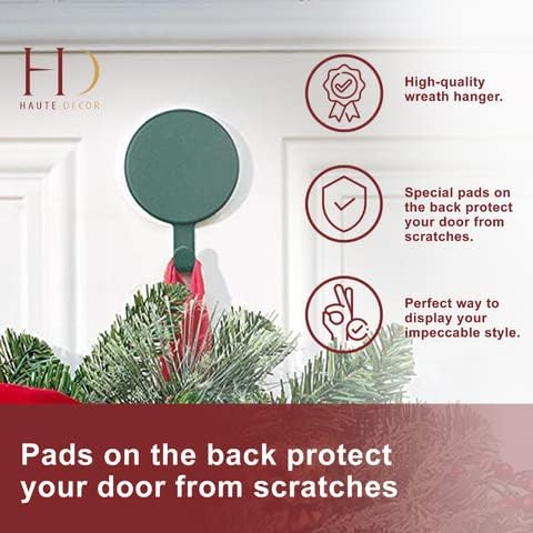 Haute Decor Attract Magnetic Wreath Hanger (Green) - Set of 2 Magnets - for 2 Metal Doors/Surfaces or 1 Single-Pane Glass Door or Window - Holds up to 10lbs.