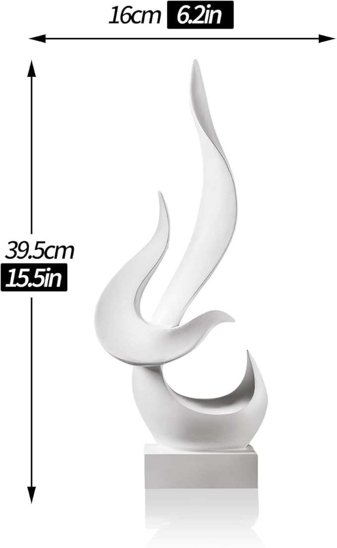 White Decor Modern Flame Statue, Home Decor Abstract Art Flame Statue for Living Room Dining Table Centerpiece Office Desk Coffee Table TV Stand Decoration