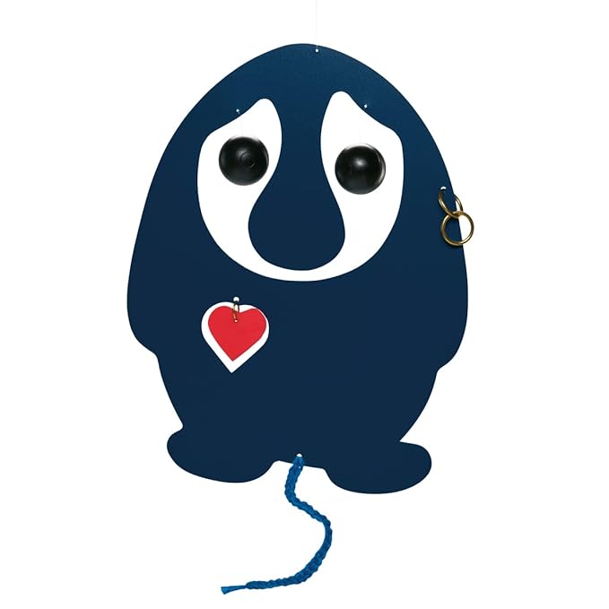 Puffin' Troll Blue/Red Heart Hanging Mobile - 7 Inches - High Quality Plastic - Handmade in Denmark by Flensted