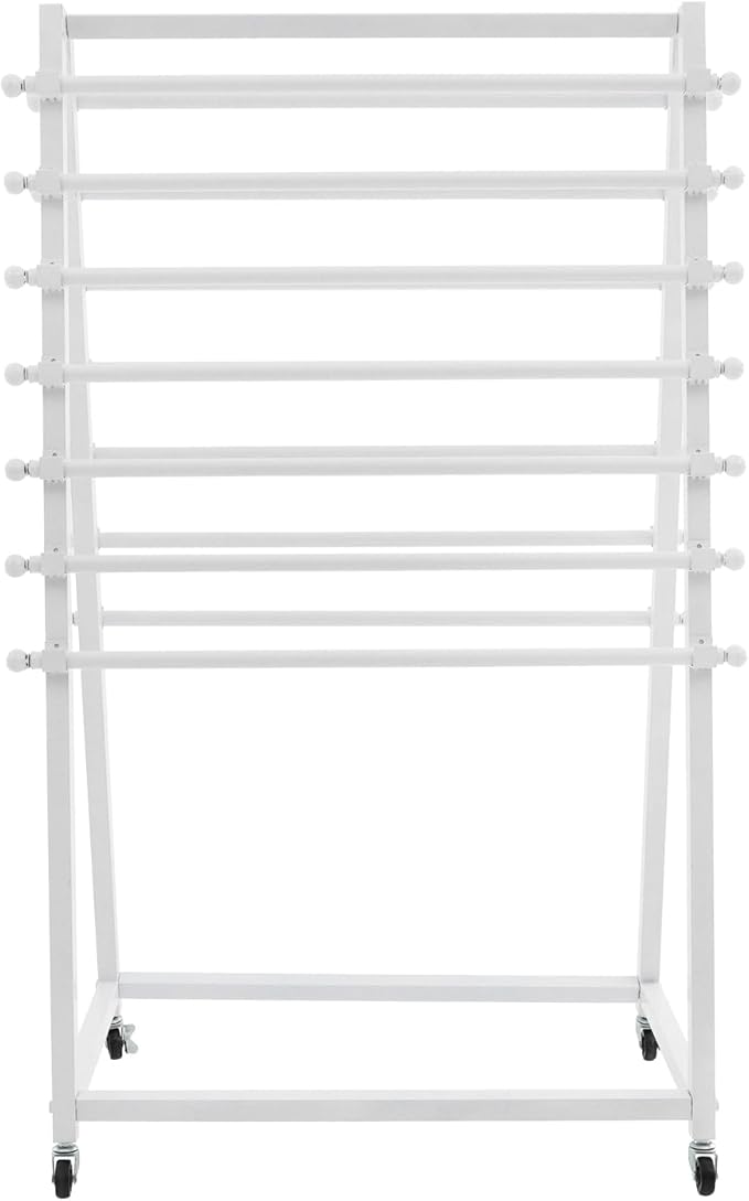 15 Tier Ribbon Holder Organizer Rack, Movable Scarf Towel Holder, Double-Sided Scarf Rack with Lockable Wheels, Floor Standing Ribbon Organizer for Craft Room Cake Shop Flower Store (White)