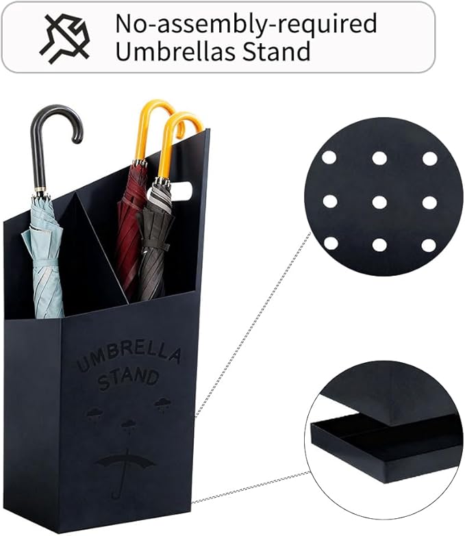 9.84" D x 7.87" W x 23.62" H Detachable Base Umbrella Stand - Elegant Raindrop Design, Water Collection Tray, Gold/Black Finish, Durable Home & Office Organizer