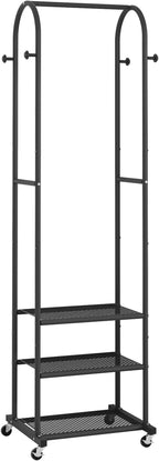 Heavy Duty Clothing Rack with Wheels,Modern Garment Rack with 3 Metal Shelves, 71.8Inches Display Rack for Hanging Clothes, Hanging Rod for Small Space,Black