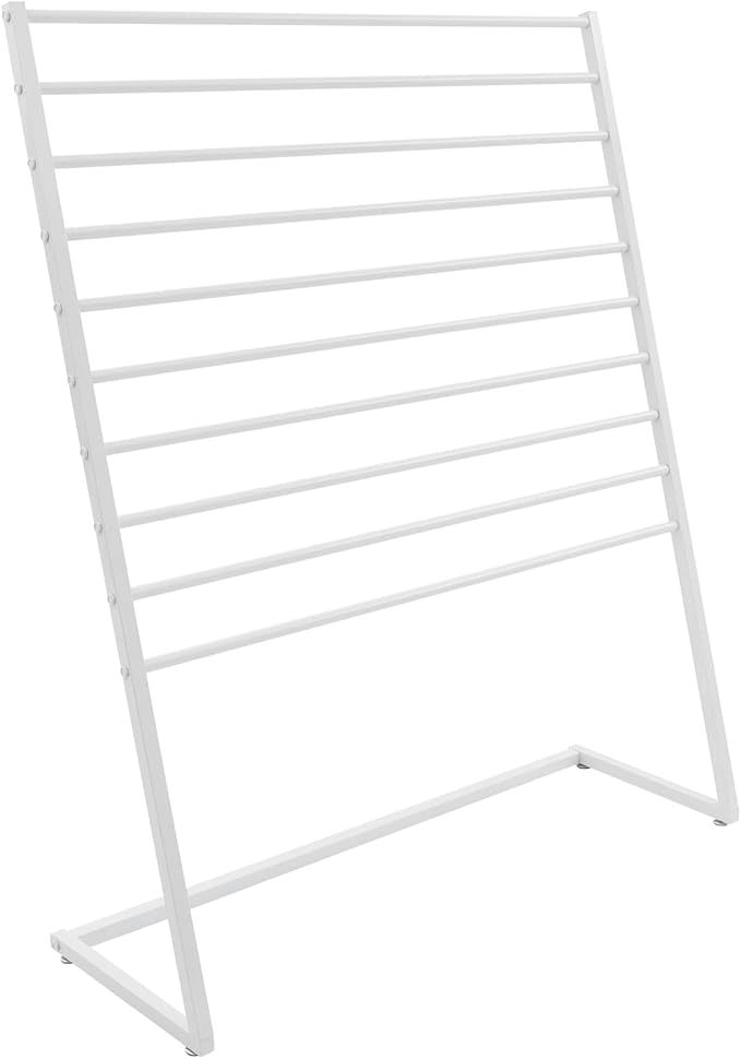 Scarf Organizer, Metal Hijab Organizer, 10 Tier Scarf Holder Hanger for Multiple Scarves, Freestanding Hijab Stand Belt Pants Hanging Rack for Home, Commercial, Clothing Store (White, 120cm)