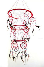 OMA Red Dream Catcher, 3D Design with Mosaic Glass and Feathers, Boho Home Decor Bedroom Decoration Gift Large Size - 30" Long x 9" Diameter
