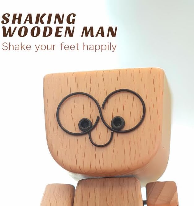 Shaking Wooden Man, Shaking Wooden Man Figurine for Car Dashboard, Handmade Shak Feet Woodens Doll, Funny Cars Ornaments Wood Desktop Decor, Car Dashboard Accessories with 12PCS Magnetic Expressions