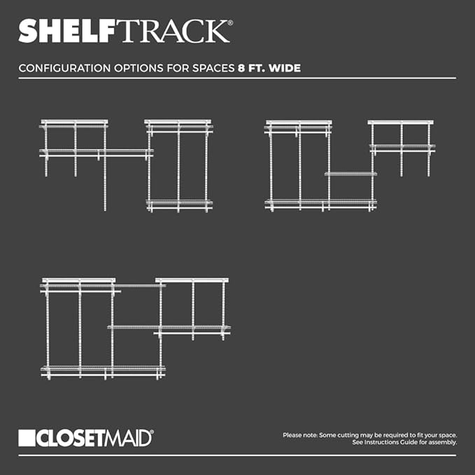 ClosetMaid ShelfTrack Wire Closet Organizer System, Adjustable from 5 to 8 Ft., With Shelves, Clothes Rods, Hardware, Durable Steel, White