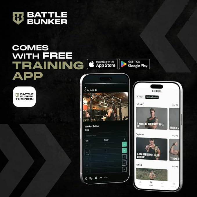 Battle Bunker Premium Resistance Bands - Natural Exercise Bands for Strength Training, Pull-Ups & Recovery - Fitness Band for Home, Gym & Mobility Workouts- Crush Your Goals Anytime- 3-Pack- 10-125lbs