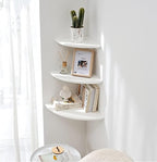 White Corner Shelf, Wall Mount 10inch Natural Oak Wood Floating Corner Wall Shelf Round End Small Corner Nightstand Plant Shelf for Bedroom, Kitchen, Living Room Set of 2